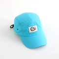Detail view of the breathable eyelets and adjustable drawstring on blue outdoor cap - 52cm / Sky Blue