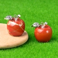 Mini natural red crystal apple pendants with silver leaf detail on wooden spoon - Red Jasper