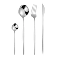 Silver 4-piece stainless steel cutlery set with knife, fork, and spoons on white - Silver 4-Piece Set