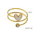 14K gold plated stainless steel spiral open ring with white enamel heart and zircon - White