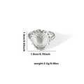 Detailed view of silver heart ring with size 1.8x1.6cm and weight specs - TYR0365 / Silver Heart Radial Pattern