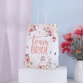 White paper gift bag with pink floral Team Bride design and sturdy handles - Team Bride (White) / 21*15*8cm