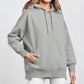 Detail of light grey oversized hoodie with drop shoulders and front kangaroo pocket - S / Light Gray