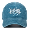 Washed blue vintage Gothic street punk baseball cap with white heavy metal embroidery - Adjustable / Lake Blue