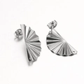 Silver geometric fan-shaped pleated stud earrings in polished stainless steel - 25mm Wavy Semicircle / Steel