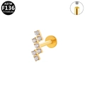 Gold ASTM F136 titanium labret stud with rectangular clear zircon row and screw thread - Z-Shape Curved Zircon / Gold