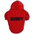Red pet hoodie with bold black SECURITY print, warm fleece lining for dogs and cats - Red-Black Label