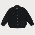 Classic black washed denim oversized shirt jacket with metal star buttons and dual chest pockets - S / Denim Black
