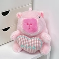 Roze Capybara pluche sleutelhanger met een geblokt hartkussen en Pink borduursel - Capibara Roze Hart Knuffel