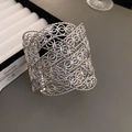 Silver hollow woven wide cuff bracelet with vintage textured design for a retro fashion look - Silver Hollow Woven Texture Style