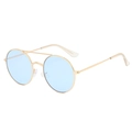 Retro round sunglasses with gold metal double bridge and light blue ocean lenses - Gold Frame Blue Lenses