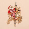 European creative Santa Claus on reindeer brooch pin with colorful enamel and sparkling crystals - BR1652 Red Santa Claus Reindeer