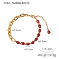 Retro red agate garnet chain bracelet in gold stainless steel with lobster clasp - Bracelet / Gold