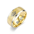 Detail of "Her King" engraved titanium steel ring with a frosted gold finish. - Size 6 / Her King Style / Gold