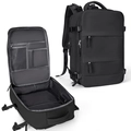 Macro view of black travel backpack showing large internal main compartment and mesh pocket - Horizontal Double Zipper / Black