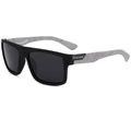 Polarized sports sunglasses with matte black frame and grey textured temples - Black Frame White Pattern Temple Grey Lens