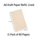 A6 kraftpapier navulling met 6 gaten en gelinieerde pagina's voor DIY schriften, 80 vellen - A6 Kraft Gelinieerd 80 Vel / Kraft kleur