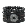 Set bracciali multistrato in pelle da uomo con pendente in metallo stile retrò vintage - Set Combinato Etnico Rétro (RH205)