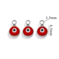 Three red enamel evil eye charms in 18K gold plated steel with 6.5mm height dimensions - Single Hole / Steel-Red