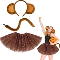 Brown plush monkey ears headband with tail and star sequin tutu skirt set for kids - Wide Ear Monkey 3-Piece Set