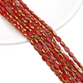 Oval red crystal beads with gold trim for DIY jewelry making of necklaces and bracelets - Approx 25pcs/Strand / 4x6MM / Solid Bright Red