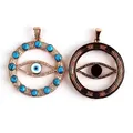 Blue Evil Eye round pendant with turquoise beads and zircon in rose gold finish - Style C Rose Gold Plated / 1 Piece
