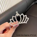 Girl's silver crown hair comb with white rhinestones measuring 4x3.1cm for princess styles - #14 Royal Light Crown Comb