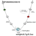 Stainless steel necklace with colorful Czech glass beads and hollow circle design - 44+5cm / Silver Multi-color Glass Stone