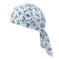 Detail of white stretch bandana with blue and black lightning pattern and long tail ties - One Size / White Lightning (22#)