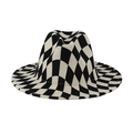 Klassieke fedora vilten hoed met brede rand en een zwart-wit schaakbordpatroon - 58cm (Eén maat) / Zwart-Beige Schaakbord