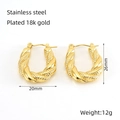 Detailed size specifications of 18k gold plated stainless steel U-shape twisted earrings - Stainless Steel / Twisted Rope U-Shaped (ZXG-1305) / Gold