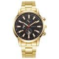 Detail of Geneva gold steel watch with black chronograph dial and calendar window - Gold Black With 6 O'clock Calendar