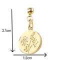 Detailed size view of a 1.2cm round golden floral pendant with embossed botanical pattern - Flower Relief Medallion Pendant