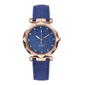 Elegant rose gold starry sky watch with blue leather strap and geometric cut glass - Blue