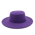 Detailed view of the purple flat-top wool felt hat with a wide brim and fine stitching - M (56-58cm) / Purple
