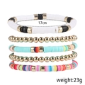 Lot de 5 bracelets bohèmes en perles Heishi et billes dorées, taille 17cm 23g - Style Bohème Mixte Noir et Blanc (ZXS0165-1) / Set de 5 pièces