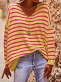 Maglione a righe da donna con scollo a V in giallo e rosa per un look casual chic - S / Giallo e Rosa a Righe