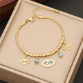 Collana a catena serpente dorata con ciondolo occhio, perle turchesi e zirconi - Bracciale Malocchio
