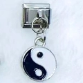 Silver stainless steel bracelet link featuring a classic Tai Chi Yin Yang enamel charm - Yin Yang