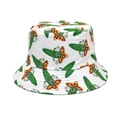 Sombrero de pescador blanco con patrón de cactus y ala ancha para el sol - M (56-58cm) / Blanco