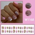 Rosa Wellen-Glitzer-Nagelset zum Aufkleben mit silbernem Funkeln und 24 Nageltips - W1168 (Kleber-Stil)