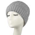 Grey chunky cable knit beanie hat for women with ribbed cuff and warm winter texture - Adult / Light Gray