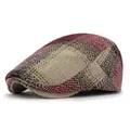 Retro herringbone newsboy cap in red and beige tweed for a vintage fashion look - Adjustable / Burgundy
