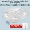 Transparent sitz bath with blue manual pump sprayer and ergonomic design for toilet use - Gen 2 Bidet with Hook / Clear