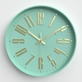 Modern mint green wall clock with 3D dial and gold numbers for quiet home decor - Ice Blue