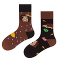 Mismatched mid-calf socks with cute hedgehog and autumn leaves embroidery - One Size / Hedgehog in Rain