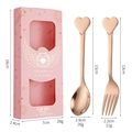 Rose gold heart-shaped stainless steel spoon and fork gift set in a pink box - Spoon Fork Set - Pink Box / Rose Gold