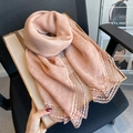 Elegante sciarpa in lino rosa da donna, scialle estivo in cotone leggero con pizzo - Rosa Chiaro