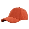 Detail van de oranje suède baseballpet met fijne textuur en een 6-panel constructie - Verstelbaar 54-59 / Oranje