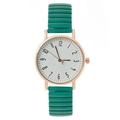 Elegant rose gold quartz watch with textured white dial and green elastic strap - Green